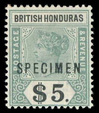 British Honduras 1899 Qv $5 Green & Black Overprinted Specimen.  Sg 65s.