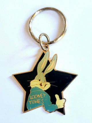 Vintage 1980s Bugs Bunny Metal Keychain 2 - Looney Tunes Star Warner Bros Promo