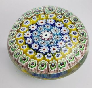 Vintage Golden Crown E&r Italy,  Colorful Millefiori Floral Art Glass Paperweight