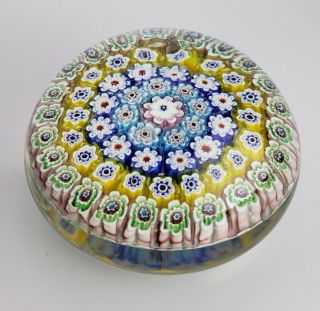 Vintage Golden Crown E&R Italy,  colorful millefiori floral art glass paperweight 2