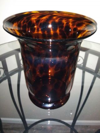 Hand Blown Art Glass Tortoise Shell Vase 8 X 6.  5