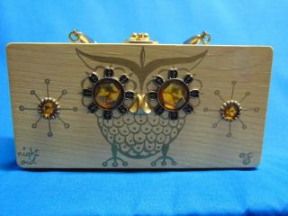 Enid Collins Night Owl Wood Box Bag By Collins Of Texas Vintage