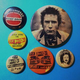 Sex Pistols,  Clash,  Sid Vicious,  Damned,  Bin Lid,  Punk Pin Badges,  Some Rust