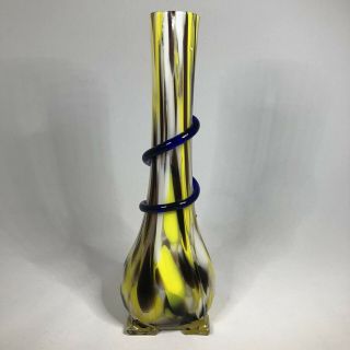 Murano Glass — 60’s 70’s — Yellow Pattern 8.  5” Tall Stem Vase — Vgc