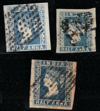 India Indian 1854 1/2a Blue Litho Shades Die I Sg 2,  3,  4 Cv £145 Vf - Xfu