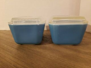 2 Vintage Pyrex Blue Refrigerator Dishes And Lids