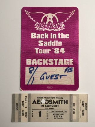 Aerosmith 1984 Back In The Saddle Tour Backstage Pass & Concert Ticket Stub 8/1