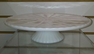 Vintage Farmhouse Starburst White Milk Glass Cake Plate Stand Pedestal 10 "