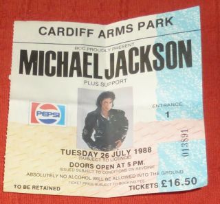Michael Jackson Concert Ticket - Bad Tour - Cardiff Arms Park 26 July 1988