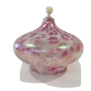 Vintage Mt St Helens Msh Ash Art Glass Oil Lamp Vines Studio Luster Pink White