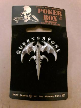Queensryche Alchemy,  Poker Rox Pewter Pin Badge Clasp Rare Deadstock