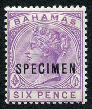 Bahamas Sg54s 6d Mauve Specimen Perf 14 Wmk Crown Ca M/m