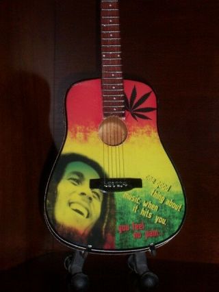 Mini Acoustic Guitar Bob Marley One Love Stand Gift Display
