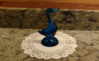 Mid - Century Vintage Blue Viking Glass Duck Figurine
