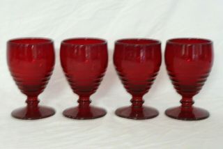 Paden City Penny Line 991 Ruby Red Low Water Goblets 5 - 1/4 " - Set Of 4