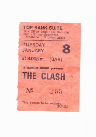 Clash Concert Ticket Top Rank Suite Brighton 8th Jan 1980