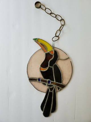 Vintage Stained Glass Hanging Sun Catcher Toucan Bird