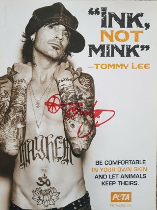 Hand Signed Tommy Lee (motley Crue) Autographed Peta Poster - Rare Signature