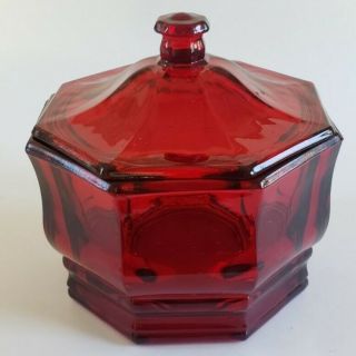 Vintage Indiana Glass Concord Red Octagon Candy Dish & Cover