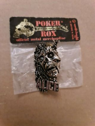 Alice Cooper Alchemy Poker Rox Pewter Pin Badge Clasp Rare Deadstock