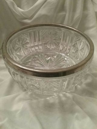 Vintage Crystal Bowl Silver Rim Deeply Cut Made In England