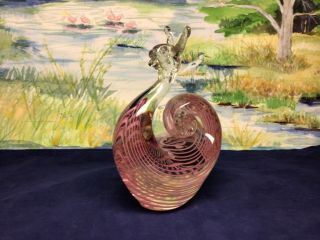 Vintage Art Glass Snail Clear Pink Swirl Hand Blown Figurine 7 " Tall Wt 53 Oz