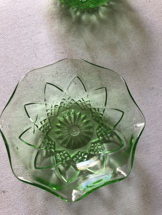 3 Vintage Small Green Depression Glass Anchor Hocking Bowl 4.  25 " Uranium Glass
