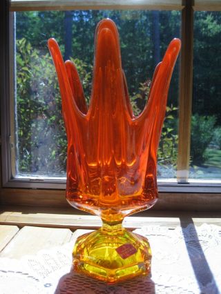 Vintage Handmade Orange Art Glass Viking Vase Tulip