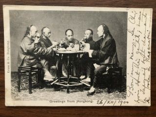 China Hongkong Old Postcard Chinese People Eating Hong Kong To France 1901
