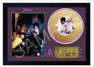 Prince Purple Rain Mini Gold Vinyl Cd Record Signed Framed Photo Print