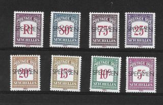 Seychelles,  Qe11 1980 Postage Dues,  Sg D11 - D18,  Mnh,  Ovpt Specimen.