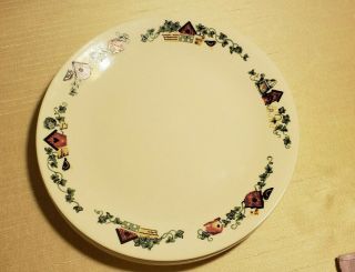 (8) Corelle Usa Garden Home Birdhouse Dinner Plates 10.  25 " Ivory/green Trim