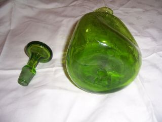 GREAT VINTAGE 1950’s BLENKO PINCHED GREEN CRACKLE GLASS DECANTER WITH STOPPER 3