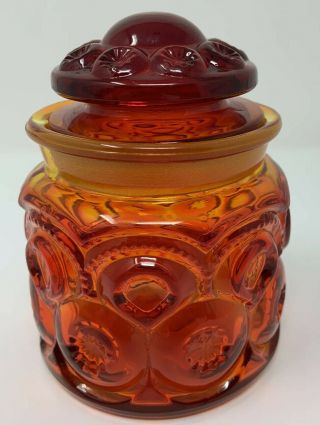 Vintage Le Smith Amberina Ruby Red Orange Moon & Stars Canister W/lid 5”