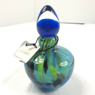 Murano Glass Perfume Bottle Blue Green Stopper Heavy 7” x 3” 2