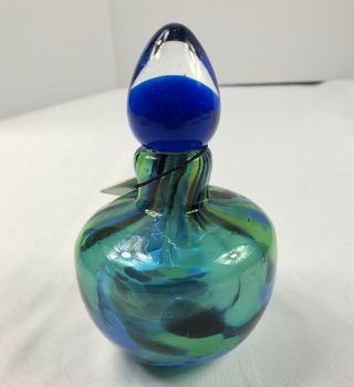 Murano Glass Perfume Bottle Blue Green Stopper Heavy 7” x 3” 3
