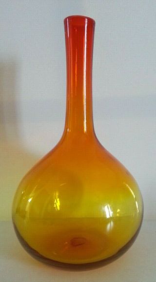 Vintage Blenko Amberina Yellow Art Glass Vase 11 " Tall