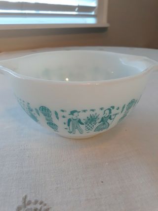 Pyrex White Turquoise 441 Amish Butterprint 1 1/2 Pint Mixing Nesting Bowl
