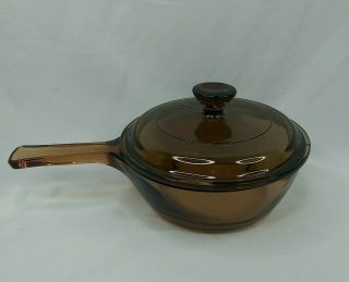 Vintage Corning Vision Ware.  5 L Amber Glass Pot Sauce Pan With Pyrex Lid