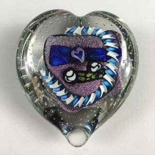 Art Glass Heart Shaped Paperweight,  Signed By Randy Strong