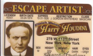 Harry Houdini Escape Artist Magician York Ny Drivers License