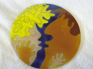 Retro Stained Art Glass Plate,  Kissing Couple