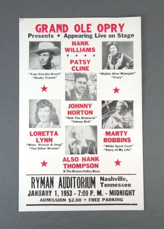 Vintage Grand Ole Opry Poster Live At Ryman Auditorium Jan 1 1953