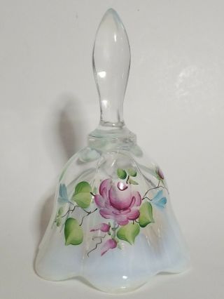Vintage Fenton White Opalescent Bell Painted Flowers Signed By Artist D.  Barbour