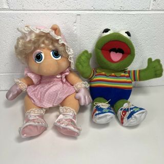 Vtg Hasbro Softies Muppet Babies Baby Kermit & Miss Piggy Doll Plush 1985 11”