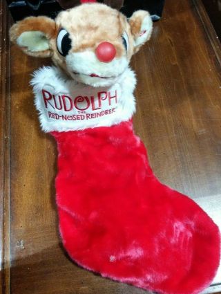 Plush Rudolph The Red Nosed Reindeer Stocking Gemmy Light Up Singing 1992