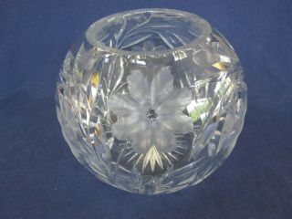 Lead Crystal Glass Etched Rose Bowl W/ Floral Design