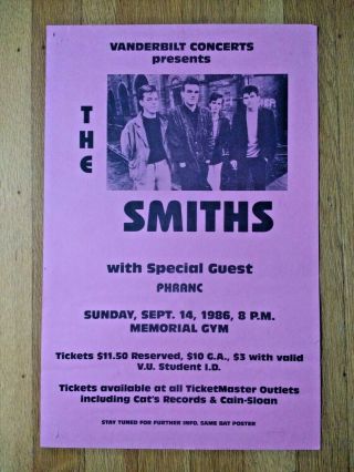 11 " X 17 " The Smiths (morrissey) Cancelled 1986 Nashville,  Tennessee Show Poster