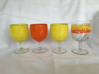 4 Vintage Bartlett Collins Thumbprint Goblets/ Glasses,  3 Gold Trim