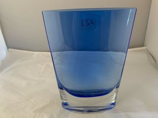 Lsa International Mouth Blown Polish Poland Art Glass Teal/blue Vase 8 1/2” Tall